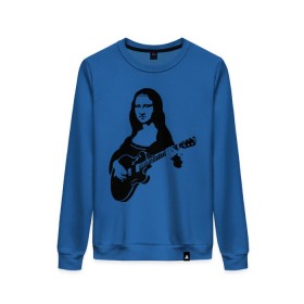 Женский свитшот хлопок с принтом Мона лиза с гитарой , 100% хлопок | прямой крой, круглый вырез, на манжетах и по низу широкая трикотажная резинка  | гитара