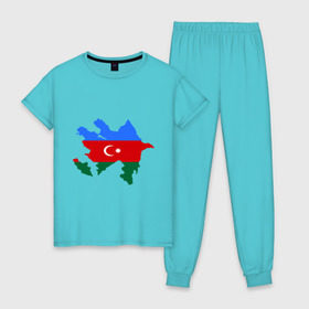 Женская пижама хлопок с принтом Azerbaijan map , 100% хлопок | брюки и футболка прямого кроя, без карманов, на брюках мягкая резинка на поясе и по низу штанин | azerbaijan | azerbaijan map | map | азербайджан | азербайджанец | карта азербайджана