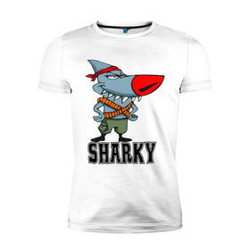Мужская футболка премиум с принтом Sharky , 92% хлопок, 8% лайкра | приталенный силуэт, круглый вырез ворота, длина до линии бедра, короткий рукав | 