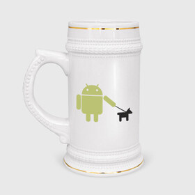 Кружка пивная с принтом Android с собакой ,  керамика (Материал выдерживает высокую температуру, стоит избегать резкого перепада температур) |  объем 630 мл | android | админу | андроид | прикольные | собака
