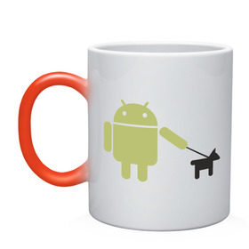 Кружка хамелеон с принтом Android с собакой , керамика | меняет цвет при нагревании, емкость 330 мл | android | админу | андроид | прикольные | собака