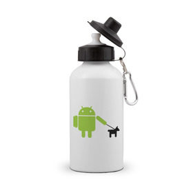 Бутылка спортивная с принтом Android с собакой , металл | емкость — 500 мл, в комплекте две пластиковые крышки и карабин для крепления | Тематика изображения на принте: android | админу | андроид | прикольные | собака