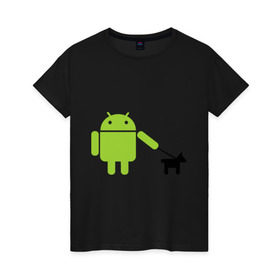 Женская футболка хлопок с принтом Android с собакой , 100% хлопок | прямой крой, круглый вырез горловины, длина до линии бедер, слегка спущенное плечо | android | админу | андроид | прикольные | собака