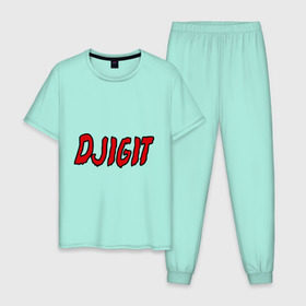 Мужская пижама хлопок с принтом Djigit , 100% хлопок | брюки и футболка прямого кроя, без карманов, на брюках мягкая резинка на поясе и по низу штанин
 | djigit | джигит | кавказ | кавказский | кавказцы