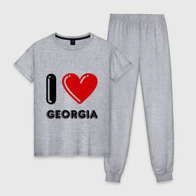 Женская пижама хлопок с принтом I love Georgia , 100% хлопок | брюки и футболка прямого кроя, без карманов, на брюках мягкая резинка на поясе и по низу штанин | georgia | i love | i love georgia | америка | сша | штат джорджия | я люблю джорджию