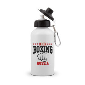 Бутылка спортивная с принтом Kickboxing Russia , металл | емкость — 500 мл, в комплекте две пластиковые крышки и карабин для крепления | кикбоксинг