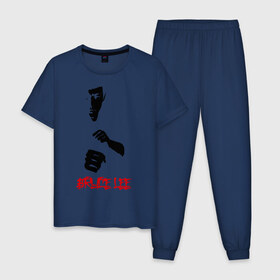 Мужская пижама хлопок с принтом Bruce lee (4) , 100% хлопок | брюки и футболка прямого кроя, без карманов, на брюках мягкая резинка на поясе и по низу штанин
 | брюс ли