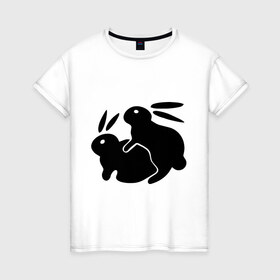 Женская футболка хлопок с принтом Кролики , 100% хлопок | прямой крой, круглый вырез горловины, длина до линии бедер, слегка спущенное плечо | зайцы | кролик | кролики