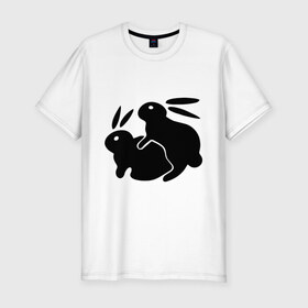 Мужская футболка премиум с принтом Кролики , 92% хлопок, 8% лайкра | приталенный силуэт, круглый вырез ворота, длина до линии бедра, короткий рукав | Тематика изображения на принте: зайцы | кролик | кролики