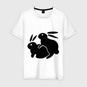 Мужская футболка хлопок с принтом Кролики , 100% хлопок | прямой крой, круглый вырез горловины, длина до линии бедер, слегка спущенное плечо. | Тематика изображения на принте: зайцы | кролик | кролики