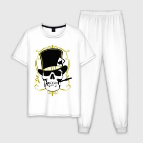 Мужская пижама хлопок с принтом Poker cherep , 100% хлопок | брюки и футболка прямого кроя, без карманов, на брюках мягкая резинка на поясе и по низу штанин
 | скелет