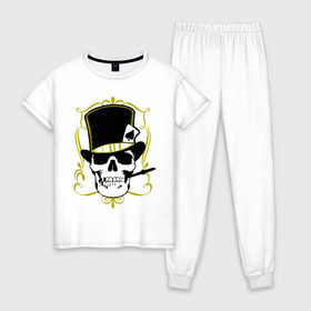 Женская пижама хлопок с принтом Poker cherep , 100% хлопок | брюки и футболка прямого кроя, без карманов, на брюках мягкая резинка на поясе и по низу штанин | скелет
