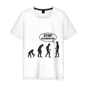 Мужская футболка хлопок с принтом Stop following me , 100% хлопок | прямой крой, круглый вырез горловины, длина до линии бедер, слегка спущенное плечо. | за мной | люди | неандертальцы | пещерные | преследовать | хватит | ходить | человек | эволюция