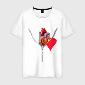 Мужская футболка хлопок с принтом Сердце и молния , 100% хлопок | прямой крой, круглый вырез горловины, длина до линии бедер, слегка спущенное плечо. | замок | молния | сердечко | сердце