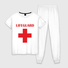 Женская пижама хлопок с принтом Спасатель , 100% хлопок | брюки и футболка прямого кроя, без карманов, на брюках мягкая резинка на поясе и по низу штанин | lifeguard | врачь | доктор | красный крест | медик | медицина | спасатель