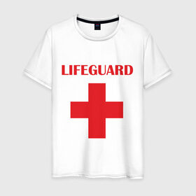 Мужская футболка хлопок с принтом Спасатель , 100% хлопок | прямой крой, круглый вырез горловины, длина до линии бедер, слегка спущенное плечо. | lifeguard | врачь | доктор | красный крест | медик | медицина | спасатель