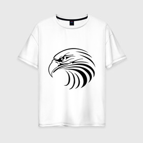 Женская футболка хлопок Oversize с принтом Орел голова перья , 100% хлопок | свободный крой, круглый ворот, спущенный рукав, длина до линии бедер
 | tribal | орел | перья | птица | трайблы | узор