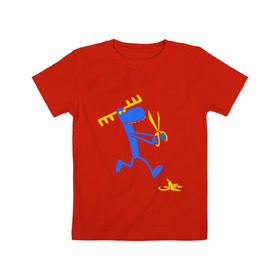Детская футболка хлопок с принтом Смешной олень , 100% хлопок | круглый вырез горловины, полуприлегающий силуэт, длина до линии бедер | лось | олененок | олень | рога
