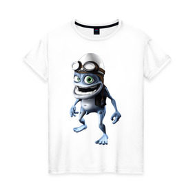 Женская футболка хлопок с принтом Crazy frog , 100% хлопок | прямой крой, круглый вырез горловины, длина до линии бедер, слегка спущенное плечо | Тематика изображения на принте: crazy frog | крейзи фрог | крэйзи фрог | лягушка