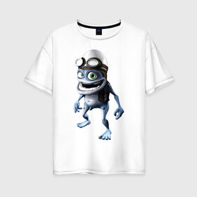 Женская футболка хлопок Oversize с принтом Crazy frog , 100% хлопок | свободный крой, круглый ворот, спущенный рукав, длина до линии бедер
 | crazy frog | крейзи фрог | крэйзи фрог | лягушка