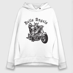 Женское худи Oversize хлопок с принтом Hells Angels , френч-терри — 70% хлопок, 30% полиэстер. Мягкий теплый начес внутри —100% хлопок | боковые карманы, эластичные манжеты и нижняя кромка, капюшон на магнитной кнопке | Тематика изображения на принте: ад | ангел | байк