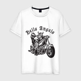 Мужская футболка хлопок с принтом Hells Angels , 100% хлопок | прямой крой, круглый вырез горловины, длина до линии бедер, слегка спущенное плечо. | Тематика изображения на принте: ад | ангел | байк