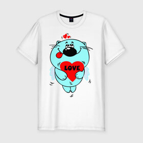Мужская футболка премиум с принтом Kotik , 92% хлопок, 8% лайкра | приталенный силуэт, круглый вырез ворота, длина до линии бедра, короткий рукав | love | кот | котик | любовь | мило | сердце