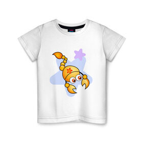 Детская футболка хлопок с принтом Мини Скорпион , 100% хлопок | круглый вырез горловины, полуприлегающий силуэт, длина до линии бедер | Тематика изображения на принте: скорпион