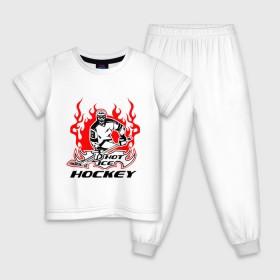 Детская пижама хлопок с принтом Жаркий лёд хоккея , 100% хлопок |  брюки и футболка прямого кроя, без карманов, на брюках мягкая резинка на поясе и по низу штанин
 | ice hockey | жаркий дед | огонь | пламя | хоккеист | хоккей | шайба