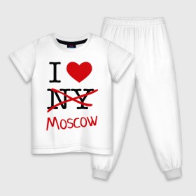 Детская пижама хлопок с принтом I love Moscow (2) , 100% хлопок |  брюки и футболка прямого кроя, без карманов, на брюках мягкая резинка на поясе и по низу штанин
 | i love | i love moscow | i love new york | moscow | new york | москва | нью йорк | столица | я люблю москву | я люблю нью йорк