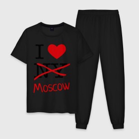 Мужская пижама хлопок с принтом I love Moscow (2) , 100% хлопок | брюки и футболка прямого кроя, без карманов, на брюках мягкая резинка на поясе и по низу штанин
 | i love | i love moscow | i love new york | moscow | new york | москва | нью йорк | столица | я люблю москву | я люблю нью йорк