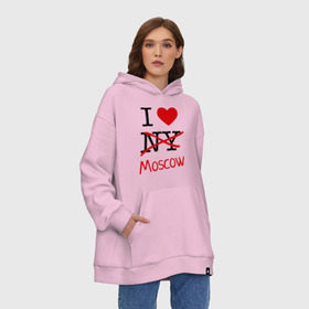 Худи SuperOversize хлопок с принтом I love Moscow (2) , 70% хлопок, 30% полиэстер, мягкий начес внутри | карман-кенгуру, эластичная резинка на манжетах и по нижней кромке, двухслойный капюшон
 | i love | i love moscow | i love new york | moscow | new york | москва | нью йорк | столица | я люблю москву | я люблю нью йорк