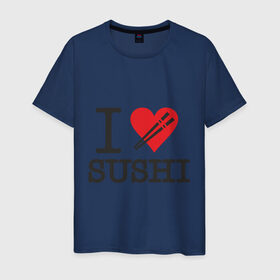 Мужская футболка хлопок с принтом I love sushi , 100% хлопок | прямой крой, круглый вырез горловины, длина до линии бедер, слегка спущенное плечо. | Тематика изображения на принте: i love | sushi | блюдо | еда | кухня | люблю суши | роллы | ролы | япония | японская кухня