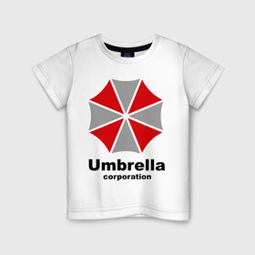Детская футболка хлопок с принтом Umbrella corporation , 100% хлопок | круглый вырез горловины, полуприлегающий силуэт, длина до линии бедер | resident evil | umbrella corporation | амбрелла | корпорация | логотип | обитель зла