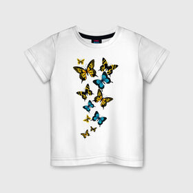 Детская футболка хлопок с принтом Полет бабочки , 100% хлопок | круглый вырез горловины, полуприлегающий силуэт, длина до линии бедер | бабочки | животные | насекомые | полет бабочки