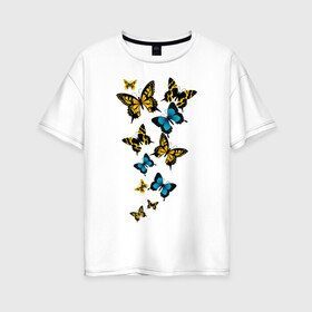 Женская футболка хлопок Oversize с принтом Полет бабочки , 100% хлопок | свободный крой, круглый ворот, спущенный рукав, длина до линии бедер
 | бабочки | животные | насекомые | полет бабочки