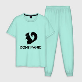 Мужская пижама хлопок с принтом Don`t panic , 100% хлопок | брюки и футболка прямого кроя, без карманов, на брюках мягкая резинка на поясе и по низу штанин
 | dont panic | без паники | белка | противогаз