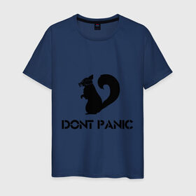 Мужская футболка хлопок с принтом Don`t panic , 100% хлопок | прямой крой, круглый вырез горловины, длина до линии бедер, слегка спущенное плечо. | dont panic | без паники | белка | противогаз