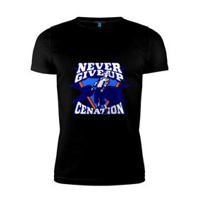 Мужская футболка премиум с принтом WWE John Cena Never Give Up , 92% хлопок, 8% лайкра | приталенный силуэт, круглый вырез ворота, длина до линии бедра, короткий рукав | wwe | бои без правил | джон сина