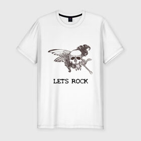 Мужская футболка премиум с принтом Let`s rock (2) , 92% хлопок, 8% лайкра | приталенный силуэт, круглый вырез ворота, длина до линии бедра, короткий рукав | крылья | скелет