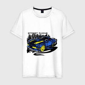 Мужская футболка хлопок с принтом Street racing car (2) , 100% хлопок | прямой крой, круглый вырез горловины, длина до линии бедер, слегка спущенное плечо. | Тематика изображения на принте: 