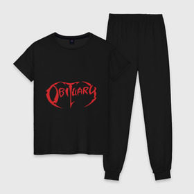 Женская пижама хлопок с принтом Obituary , 100% хлопок | брюки и футболка прямого кроя, без карманов, на брюках мягкая резинка на поясе и по низу штанин | death | death metal band | metal | obituary | usaгруппы | дэт метал | логотип
