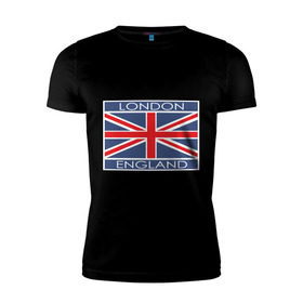 Мужская футболка премиум с принтом London - Лондон с флагом Англии , 92% хлопок, 8% лайкра | приталенный силуэт, круглый вырез ворота, длина до линии бедра, короткий рукав | Тематика изображения на принте: лондон