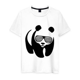 Мужская футболка хлопок с принтом Панда в очках жалюзи , 100% хлопок | прямой крой, круглый вырез горловины, длина до линии бедер, слегка спущенное плечо. | панда