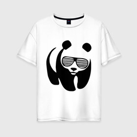 Женская футболка хлопок Oversize с принтом Панда в очках жалюзи , 100% хлопок | свободный крой, круглый ворот, спущенный рукав, длина до линии бедер
 | панда