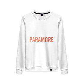 Женский свитшот хлопок с принтом Paramore orange logo , 100% хлопок | прямой крой, круглый вырез, на манжетах и по низу широкая трикотажная резинка  | paramore | rock | группы | логотип | рок