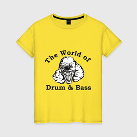 Женская футболка хлопок с принтом The World of Drum & Bass , 100% хлопок | прямой крой, круглый вырез горловины, длина до линии бедер, слегка спущенное плечо | dnb | бас | драм | клоун | мир драм и бас