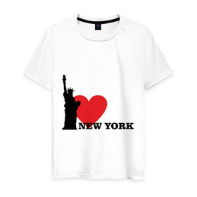 Мужская футболка хлопок с принтом I love New York (NY Freedom) , 100% хлопок | прямой крой, круглый вырез горловины, длина до линии бедер, слегка спущенное плечо. | america | cша | new york | usa | америка | нью йорк | статуя свободы