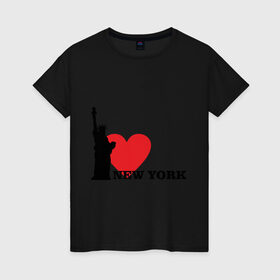 Женская футболка хлопок с принтом I love New York (NY Freedom) , 100% хлопок | прямой крой, круглый вырез горловины, длина до линии бедер, слегка спущенное плечо | america | cша | new york | usa | америка | нью йорк | статуя свободы
