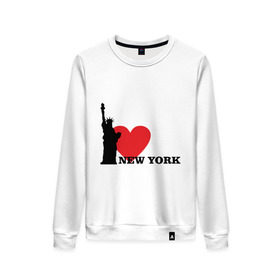 Женский свитшот хлопок с принтом I love New York (NY Freedom) , 100% хлопок | прямой крой, круглый вырез, на манжетах и по низу широкая трикотажная резинка  | america | cша | new york | usa | америка | нью йорк | статуя свободы